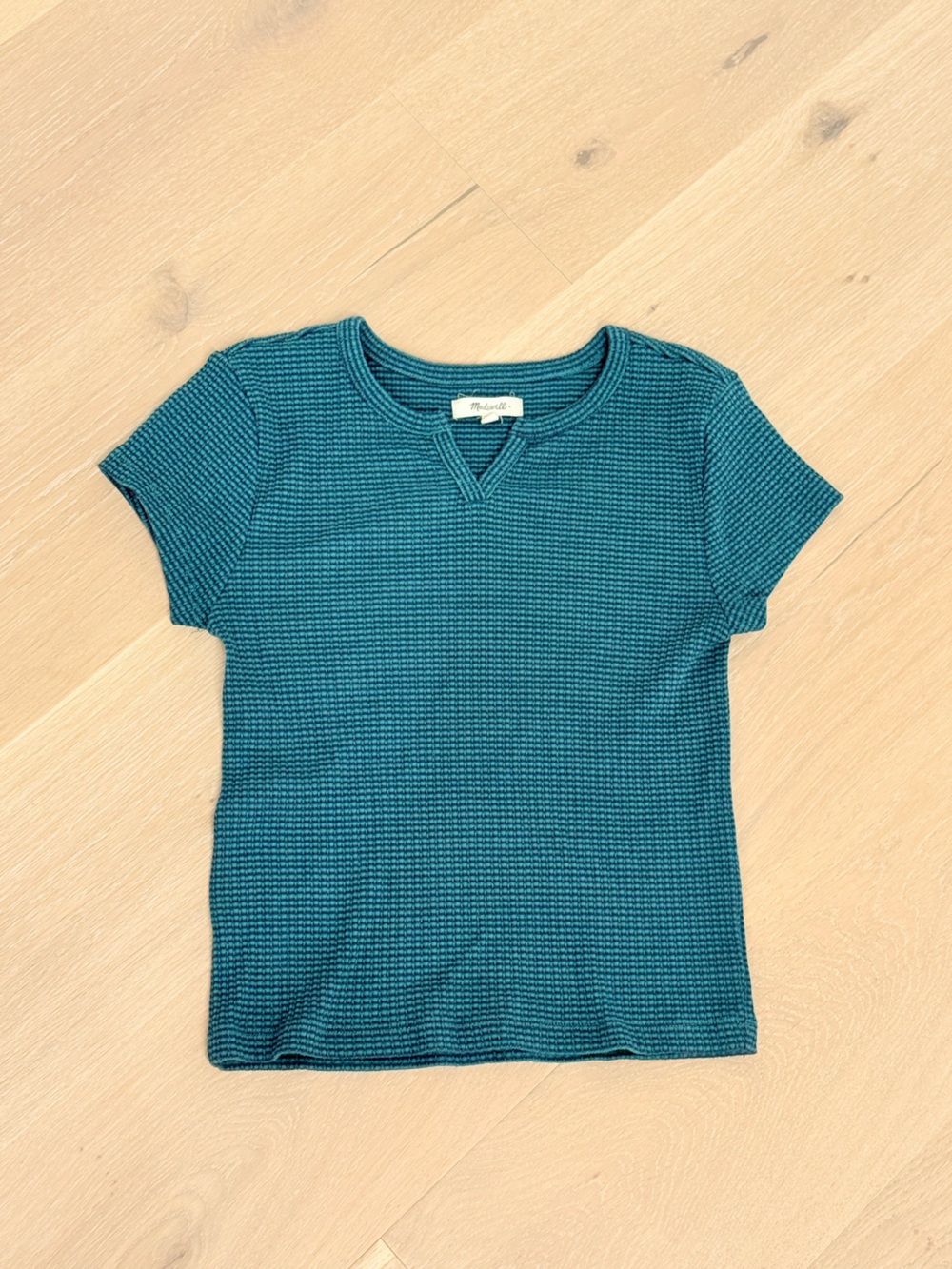 Madewell Teal Ribbed Knit Short Sleeve Top